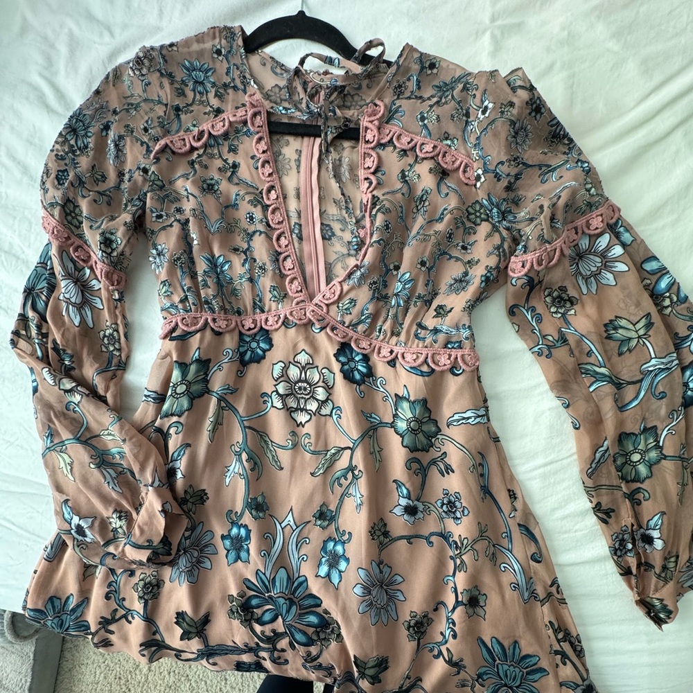 For Love & Lemons- Saffron Mini Dress Teal Floral